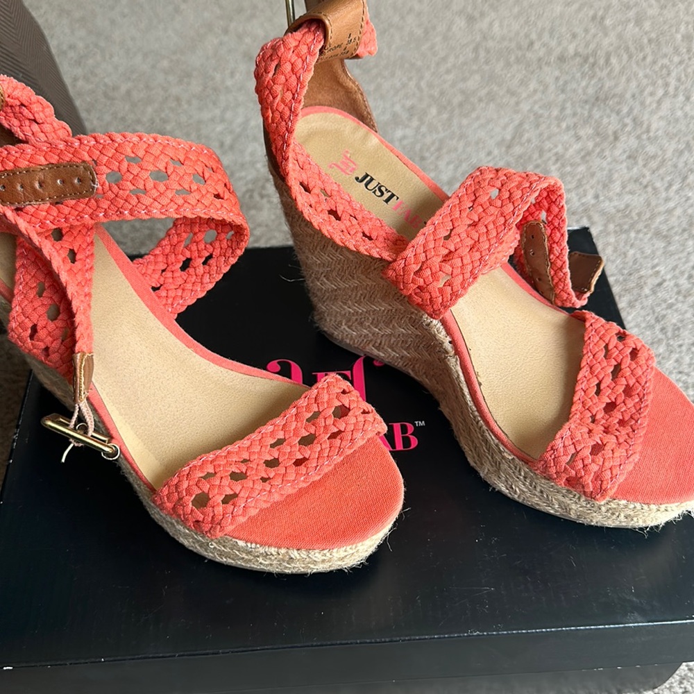 Just fab coral wedge sandal size 8